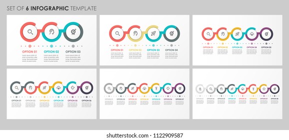 Vector Infographics set with icons and 3, 4, 5, 6, 7, 8 options or steps. Business concept. Can be used for presentations banner, workflow layout, process diagram, flow chart, info graph
