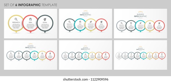 Vector Infographics set with icons and 3, 4, 5, 6, 7, 8 options or steps. Business concept. Can be used for presentations banner, workflow layout, process diagram, flow chart, info graph