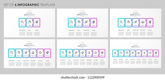 Vector Infographics set with icons and 3, 4, 5, 6, 7, 8 options or steps. Business concept. Can be used for presentations banner, workflow layout, process diagram, flow chart, info graph