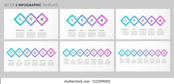 Vector Infographics set with icons and 3, 4, 5, 6, 7, 8 options or steps. Business concept. Can be used for presentations banner, workflow layout, process diagram, flow chart, info graph