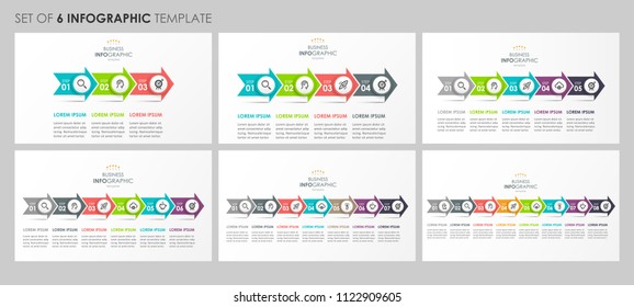 Vector Infographics set with icons and 3, 4, 5, 6, 7, 8 options or steps. Business concept. Can be used for presentations banner, workflow layout, process diagram, flow chart, info graph