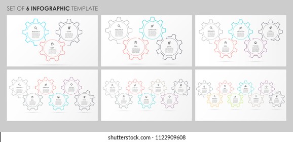 Vector Infographics set with icons and 3, 4, 5, 6, 7, 8 options or steps. Business concept. Can be used for presentations banner, workflow layout, process diagram, flow chart, info graph