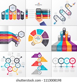 Vector Infographics set with icons and 4, 5, 6, 7 options or steps. Business concept. Can be used for presentations banner, workflow layout, process diagram, flow chart, info graph