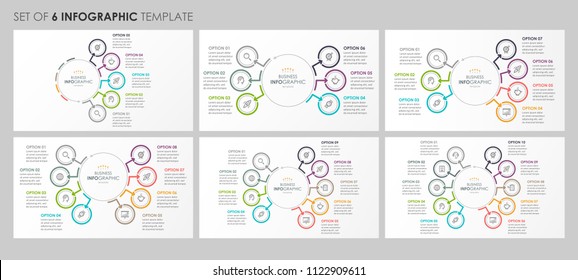 Vector Infographics set with icons and 5, 6, 7, 8, 9, 10 options or steps. Business concept. Can be used for presentations banner, workflow layout, process diagram, flow chart, info graph