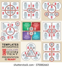 Vector infographics set. Outline. Collection of templates for cycle diagram, graph, presentation and round chart. 