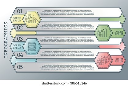 Vector infographics set. Outline. Collection of templates for cycle diagram, graph, presentation and round chart. 