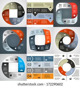 Vektorgrafik-Set. Vorlage für Diagramm, Grafik, Präsentation und Diagramm. Geschäftskonzept mit vier Optionen, Teilen, Schritten oder Prozessen.Abstrakter Hintergrund.