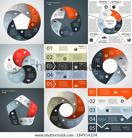 Vector infographics set. Template for diagram, graph, presentation and chart. Business concept with five options, parts, steps or processes. Abstract background.