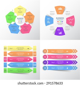 Vector infographics set. Templates for diagram, graph, presentation and charts with 4 and 5 options.