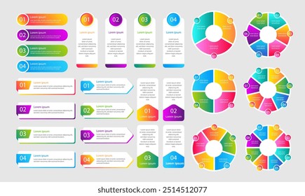 Vector Infographics Set. Text Boxes and Buttons Collection with Place for Your Data. Modern Gradient Design Elements.