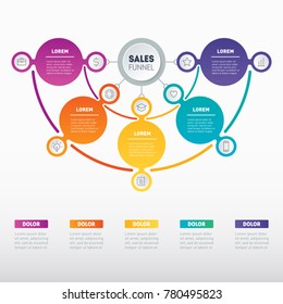 Vector infographics of technology or education process. Business presentation or info graphic with 5 options. Web Template of a chart, mindmap or diagram. Part of the annual report.