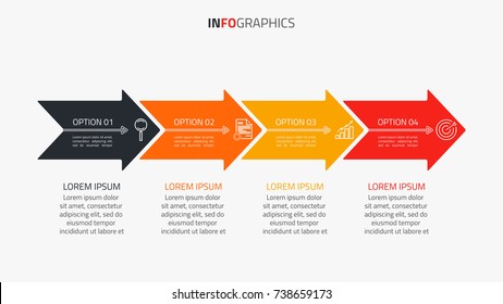 Vector Infographics Template With 4 Options, Arrow, Icons, Flowchart, Presentation, Workflow Or Process Infographics, Vector Illustration