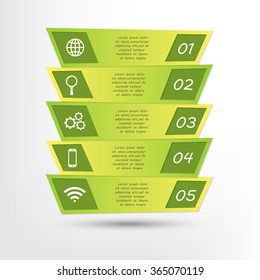 Vector infographics template with 5 steps, options. For infographic, banner, poster, web design, brochure, presentation