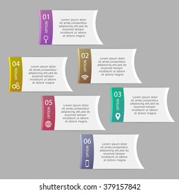 Vector infographics template with 6 steps, options. For infographic, banner, poster, web design, brochure, presentation