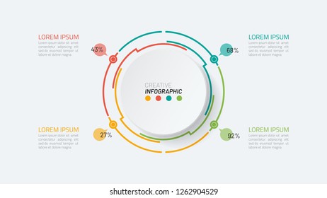 Vector infographics template. Business concept with 4 options, processes, chart, plan, report, presentation.