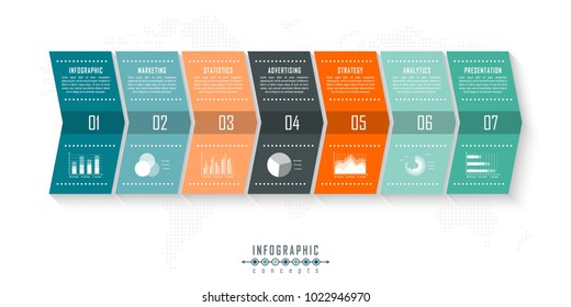 Vektorgrafik-Vorlage für Diagramm, Diagramm, Webdesign, Präsentation, Workflow-Layout. Geschäftskonzept mit 7 Optionen, Teilen, Schritten oder Prozessen