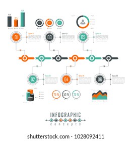 Vector infographics template for chart, diagram, web design, presentation, workflow layout. Business concept with 6 options, parts, steps or processes