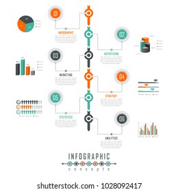 Vector infographics template for chart, diagram, web design, presentation, workflow layout. Business concept with 6 options, parts, steps or processes