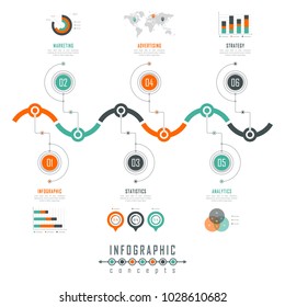 Plantilla de infografía vectorial para gráficos, diagramas, diseño web, presentación, diseño de flujo de trabajo. Concepto de negocio con 6 opciones, piezas, pasos o procesos