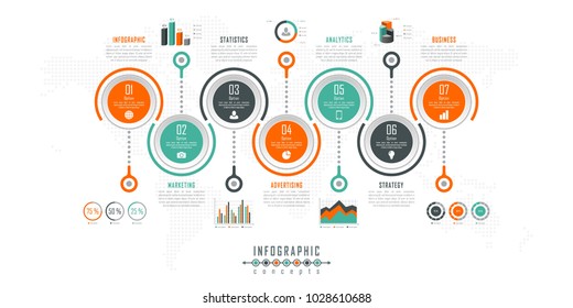 Vector infographics template for chart, diagram, web design, presentation, workflow layout. Business concept with 7 options, parts, steps or processes