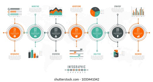 Vector infographics template for chart, diagram, web design, presentation, workflow layout. Business concept with 7 options, parts, steps or processes