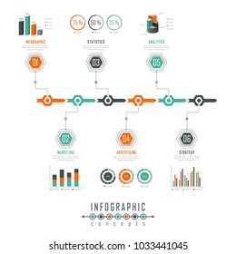 Vector infographics template for chart, diagram, web design, presentation, workflow layout. Business concept with 6 options, parts, steps or processes