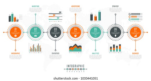 Vector infographics template for chart, diagram, web design, presentation, workflow layout. Business concept with 7 options, parts, steps or processes