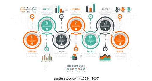 Vector infographics template for chart, diagram, web design, presentation, workflow layout. Business concept with 7 options, parts, steps or processes