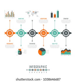 Vector infographics template for chart, diagram, web design, presentation, workflow layout. Business concept with 6 options, parts, steps or processes