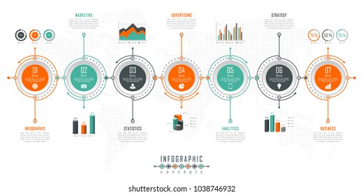 Vector infographics template for chart, diagram, web design, presentation, workflow layout. Business concept with 7 options, parts, steps or processes