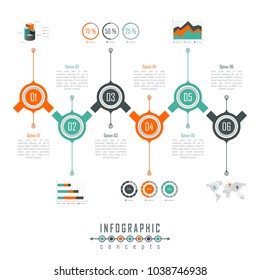 Vector infographics template for chart, diagram, web design, presentation, workflow layout. Business concept with 6 options, parts, steps or processes