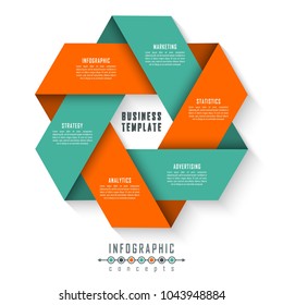 Vector infographics template for chart, diagram, web design, presentation, workflow layout. Business concept with 6 options, parts, steps or processes