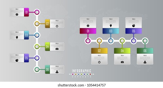 Vector infographics template for chart, diagram, web design, presentation, workflow layout. Business concept with 6 options, parts, steps or processes