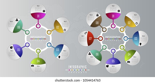 Vector infographics template for chart, diagram, web design, presentation, workflow layout. Business concept with 6, 8 options, parts, steps or processes