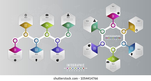 Vector infographics template for chart, diagram, web design, presentation, workflow layout. Business concept with 6 options, parts, steps or processes