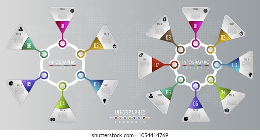 Vector infographics template for chart, diagram, web design, presentation, workflow layout. Business concept with 6, 8 options, parts, steps or processes