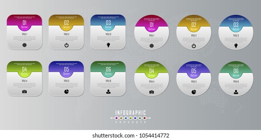 Vector infographics template for chart, diagram, web design, presentation, workflow layout. Business concept with 6 options, parts, steps or processes