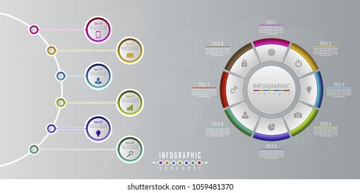 Vector infographics template for chart, diagram, web design, presentation, workflow layout. Business concept with 6, 8 options, parts, steps or processes