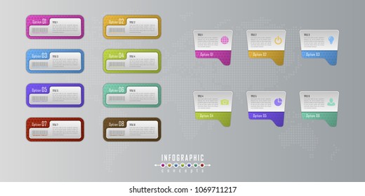 Vector infographics template for chart, diagram, web design, presentation, workflow layout. Business concept with 8, 6 options, parts, steps or processes