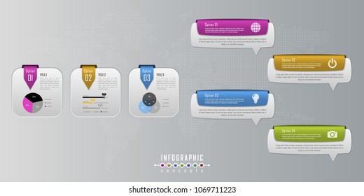 Vector infographics template for chart, diagram, web design, presentation, workflow layout. Business concept with 3, 4 options, parts, steps or processes