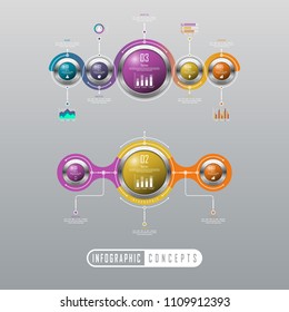 Vector infographics template for chart, diagram, web design, presentation, workflow layout. Business concept with 3, 5 options, parts, steps or processes