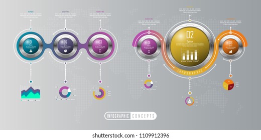 Vector infographics template for chart, diagram, web design, presentation, workflow layout. Business concept with 3 options, parts, steps or processes