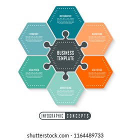Vector infographics template for chart, diagram, web design, presentation, workflow layout. Business concept with 6 options, parts, steps or processes