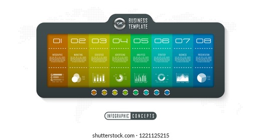 Vector infographics template for chart, diagram, web design, presentation, workflow layout. Business concept with 8 options, parts, steps or processes