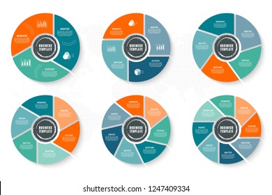 Vector infographics template for chart, diagram, web design, presentation, workflow layout. Business concept with 3, 4, 5, 6, 7, 8 options, parts, steps or processes