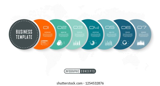 Vector infographics template for chart, diagram, web design, presentation, workflow layout. Business concept with 7 options, parts, steps or processes