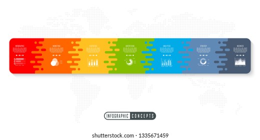 Vector infographics template for chart, diagram, web design, presentation, workflow layout. Business concept with 7 options, parts, steps or processes