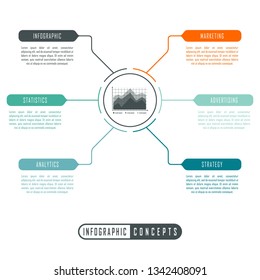Vector infographics template for chart, diagram, web design, presentation, workflow layout. Business concept with 6 options, parts, steps or processes