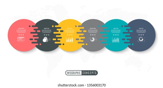 Vector infographics template for chart, diagram, web design, presentation, workflow layout. Business concept with 6 options, parts, steps or processes