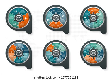 Vector infographics template for chart, diagram, web design, presentation, workflow layout. Business concept with 3, 4, 5, 6, 7, 8 options, parts, steps or processes